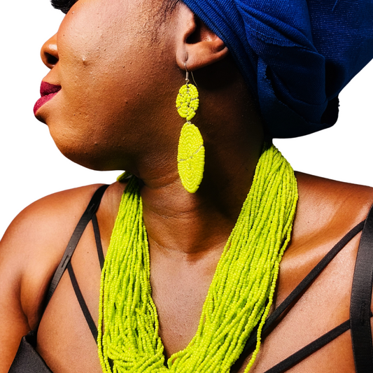 GREEN HANDMADE AFRICAN ACCESSORIES (EARRINGS AND NECKLACE ONLY)